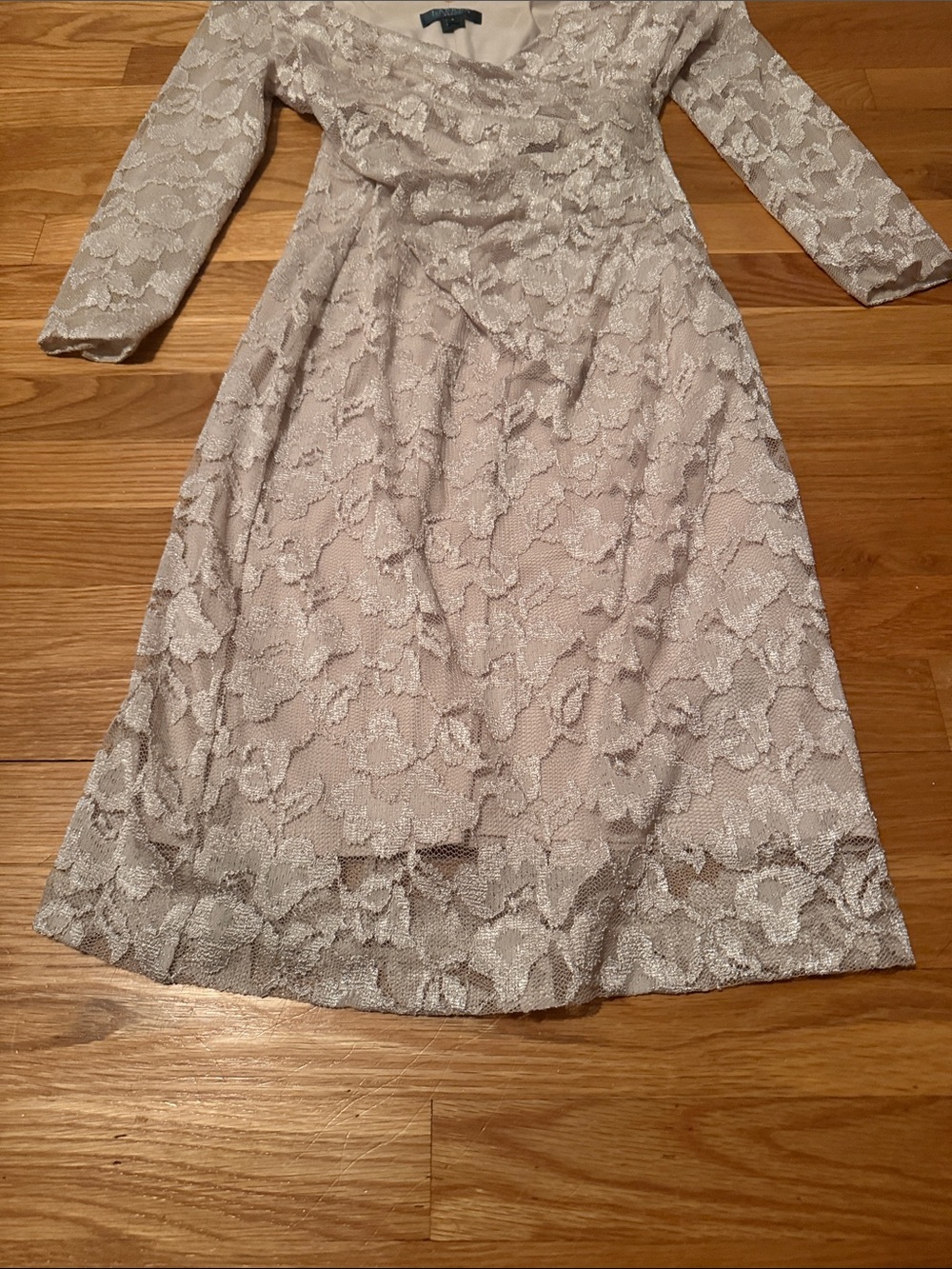 Lauren Ralph Lauren Ivory Lace Wrap-Style Long Sleeve Dress - Picture 3 of 9